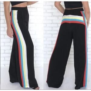 Honey Punch Women’s Rainbow Neon Striped Wide Leg Pants Black Size XS